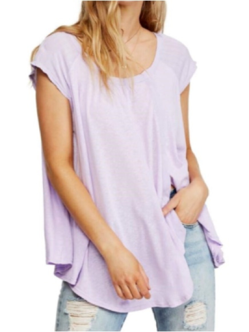 Free People Keep It Casual Short Sleeve Lilac Tee